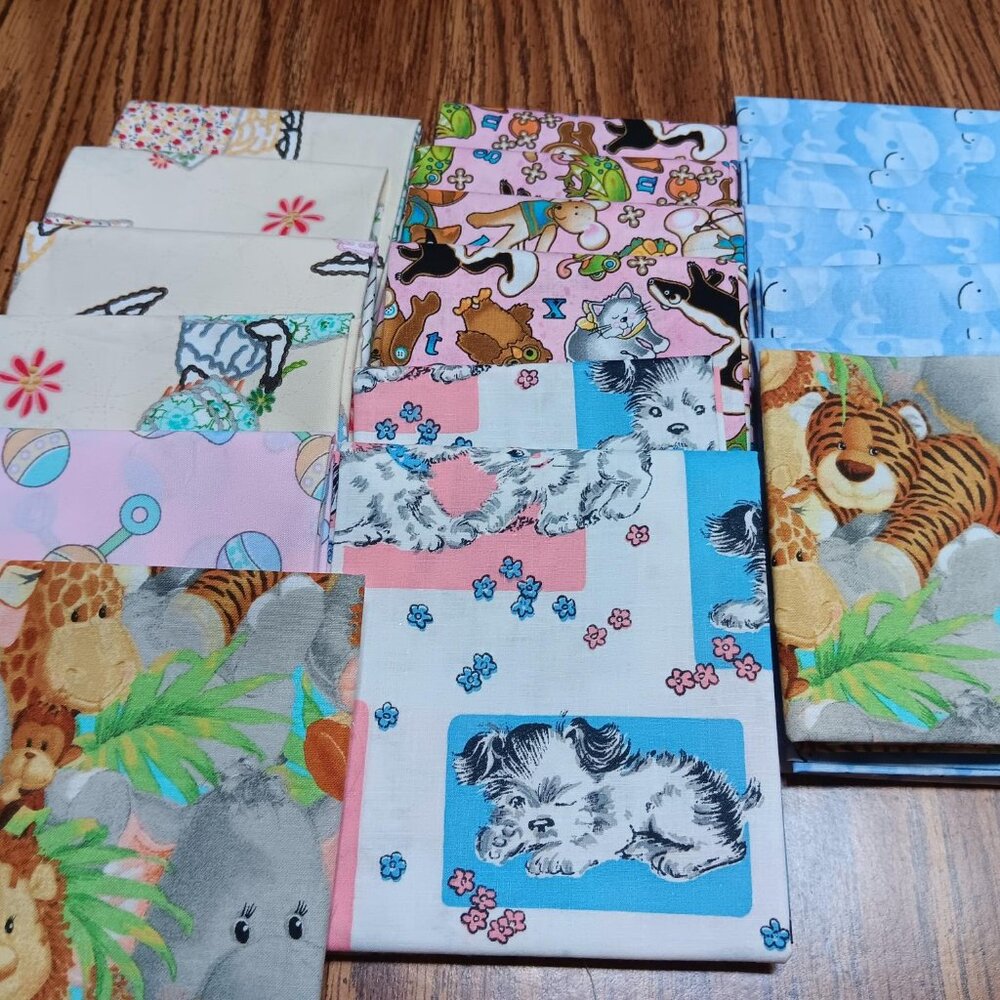 #308   18 Assorted Fat Quarters Kids, Paper Dolls, Kittens New Quilt Fabric